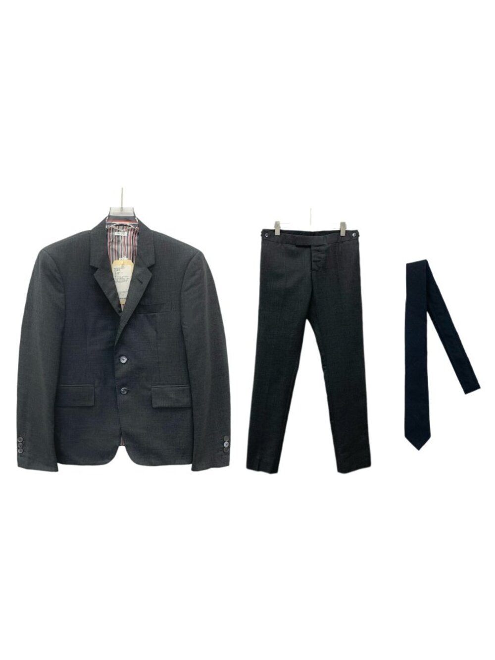 Thom Browne Dark Grey Wool Suit Set with Tie
